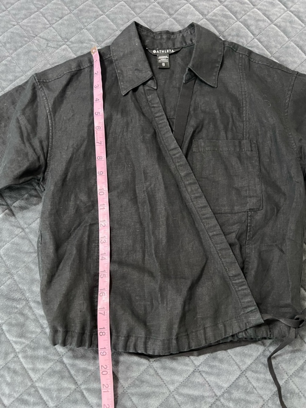 Athleta Playa Linen Tie Top Women’s XS Black Wrap Crop Shirt - Picture 4 of 9